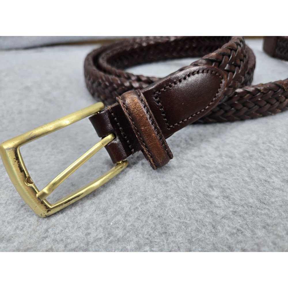 Argentina Woven Braided Leather Belt Brown Brass Buckle Size 44 Made in USA - Picture 3 of 5